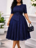 Plus Size Lace Patchwork Half Sleeve Midi Dress GATE-637