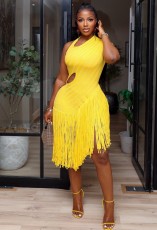 Solid Color Knits Short Sleeve Tassel Midi Dress GKYS-3087