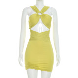 Solid Color Halterneck Tie Up Skirt Suit GSZM-D26ST246