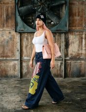Plus Size Patchwork Graffiti And Print Loose Jeans GYLN-0824