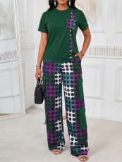 Short Sleeve Print Casual Two Piece Pants Set GYLY-11275