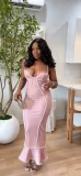 V Neck Beaded Shoulder Strap Maxi Dress GADE-10248