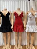 Sexy V Neck Ruffles Mini Dress GADE-11197