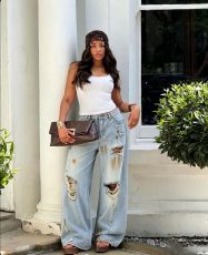 Plus Size Holes Washed Straight Jeans GYLN-2219