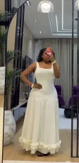 Square Neck Sleeveless Ruffles Maxi Dress GADE-11447