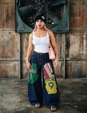 Plus Size Patchwork Graffiti And Print Loose Jeans GYLN-0824