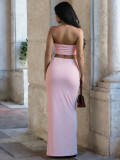 Sexy Tie Up Ruched Split 2 Piece Skirt Set MIL-L361