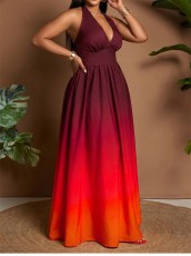 V Neck Gradient-Color Maxi Dress GYLY-11264