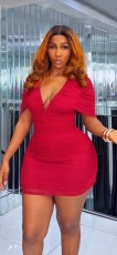 Deep V Neck Ruched Mini Dress GADE-10241
