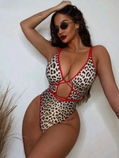Sexy Leopard Print Bandage One Piece Swimsuit CSYZ-G136V