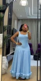 Square Neck Sleeveless Ruffles Maxi Dress GADE-11447