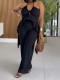 Solid Color Halterneck Ruffles Top 2 Piece Pants Set MIL-L385
