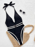 Contrast Color Backless One Piece Swimsuit CSYZ-G333RY