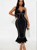 V Neck Beaded Shoulder Strap Maxi Dress GADE-10248