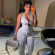 Halterneck V Neck Polka Dot Print Jumpsuit GJYO-JS919185