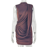 Solid Color Ruched Sleeveless Mini Dress GJYO-JD305576