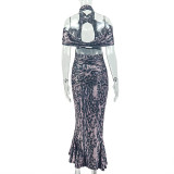 Sexy Off Shoulder Print Maxi Dress GJYO-JD305505