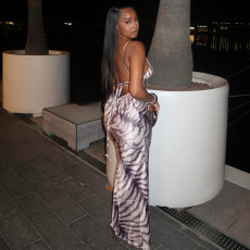 Stripe Print Sling Backless Maxi Dress GJYO-JD305571