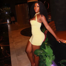 Sexy Solid Color Backless Mini Dress GJYO-JD305589