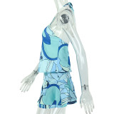 Sexy Print Backless Ruffles Mini Dress GJYO-JD305562