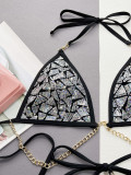 Sexy Chain-Detail Sequin Bikini 2 Piece Set CSYZ-D128Q