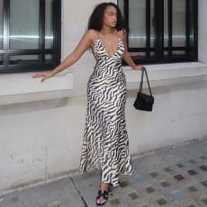 Sexy Print V Neck Maxi Dress GJYO-JD305575