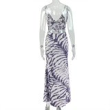 Stripe Print Sling Backless Maxi Dress GJYO-JD305571