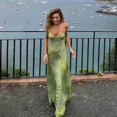 Print V Neck Sling Maxi Dress GPKJ-MR49790