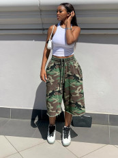 Camouflage Print Wide Leg Fifth Pants SH-391602