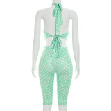 Polka Dot Print Backless Two Piece Pants Set MXBF-Q26ST092
