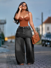 Vintage Faux Two-Piece Wide Leg Jeans SH-391550