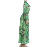 Deep V Neck Print Backless Split Maxi Dress XEF-K6D11375A