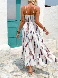 Feather-Print Spaghetti Straps Long Dress GYLY-10611