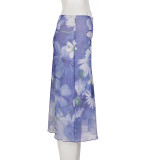 Mesh Contrast Color Print Mid-skirts GPKJ-MR37635