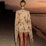 V Neck Tie Up Long Sleeve Mini Dress XEF-K6D08886A