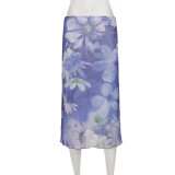 Mesh Contrast Color Print Mid-skirts GPKJ-MR37635