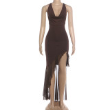 Sexy Backless Butterfly Sequin Ruffles Maxi Dress DLSF-K6D10586A