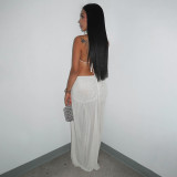 Solid Color Backless Mesh Split Skirt Suit SHD-8500
