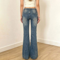 Floral Embroidery Micro Flare Jeans GPKJ-MR49336