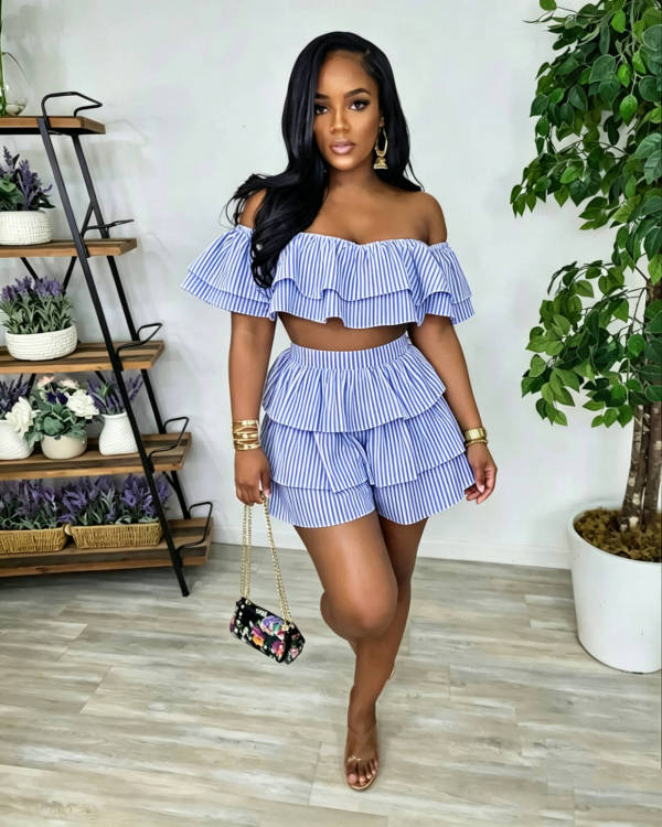 One Shoulder Ruffles Two Piece Short Set LSD-2941