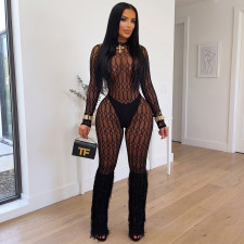 Sexy See Through Hollow Out Two Piece Pants Set MZ-26008