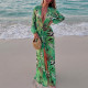 Deep V Neck Print Backless Split Maxi Dress XEF-K6D11375A