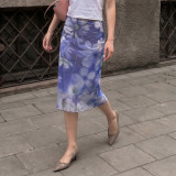 Mesh Contrast Color Print Mid-skirts GPKJ-MR37635