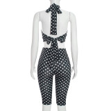 Polka Dot Print Backless Two Piece Pants Set MXBF-Q26ST092