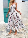Feather-Print Spaghetti Straps Long Dress GYLY-10611