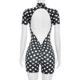 Short Sleeve Polka Dot Print Backless Romper MXBF-J26RP275