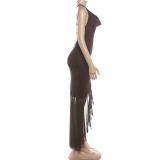 Sexy Backless Butterfly Sequin Ruffles Maxi Dress DLSF-K6D10586A