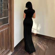 Hollow Out Split Short Sleeve Maxi Dress GPKJ-MR46783