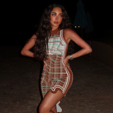 Plaid Print Sleeveless Midi Dress DLSF-K6D11030A