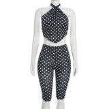 Polka Dot Print Backless Two Piece Pants Set MXBF-Q26ST092